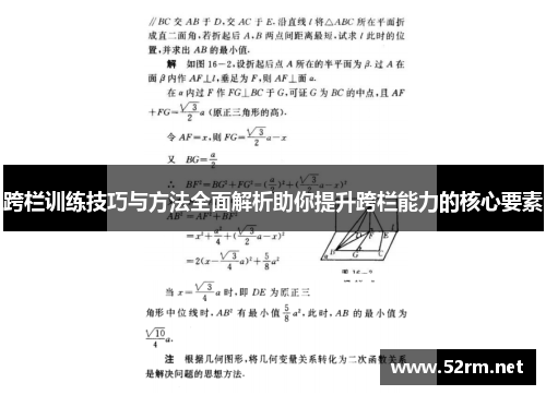 跨栏训练技巧与方法全面解析助你提升跨栏能力的核心要素